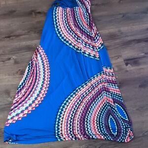 Vibrant Blue Maxi Dress with Geometric Patterns